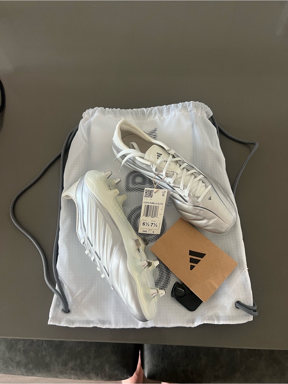 adidas White and Silver metal stud Soccer Cleats - Metallic Performance Boots